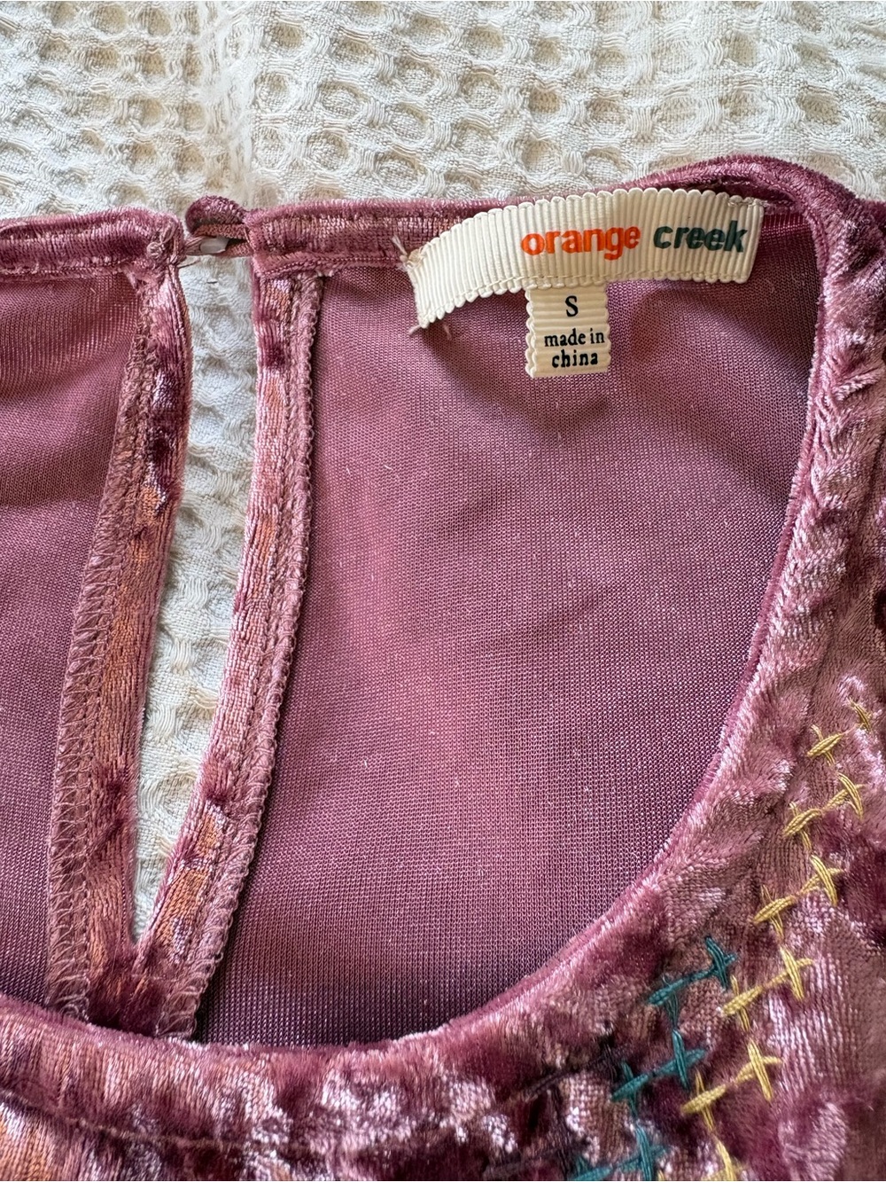Orange Creek Floral Embroidered Crushed Velvet Dress S Mauve Midi Boho Flapper - Picture 3 of 13